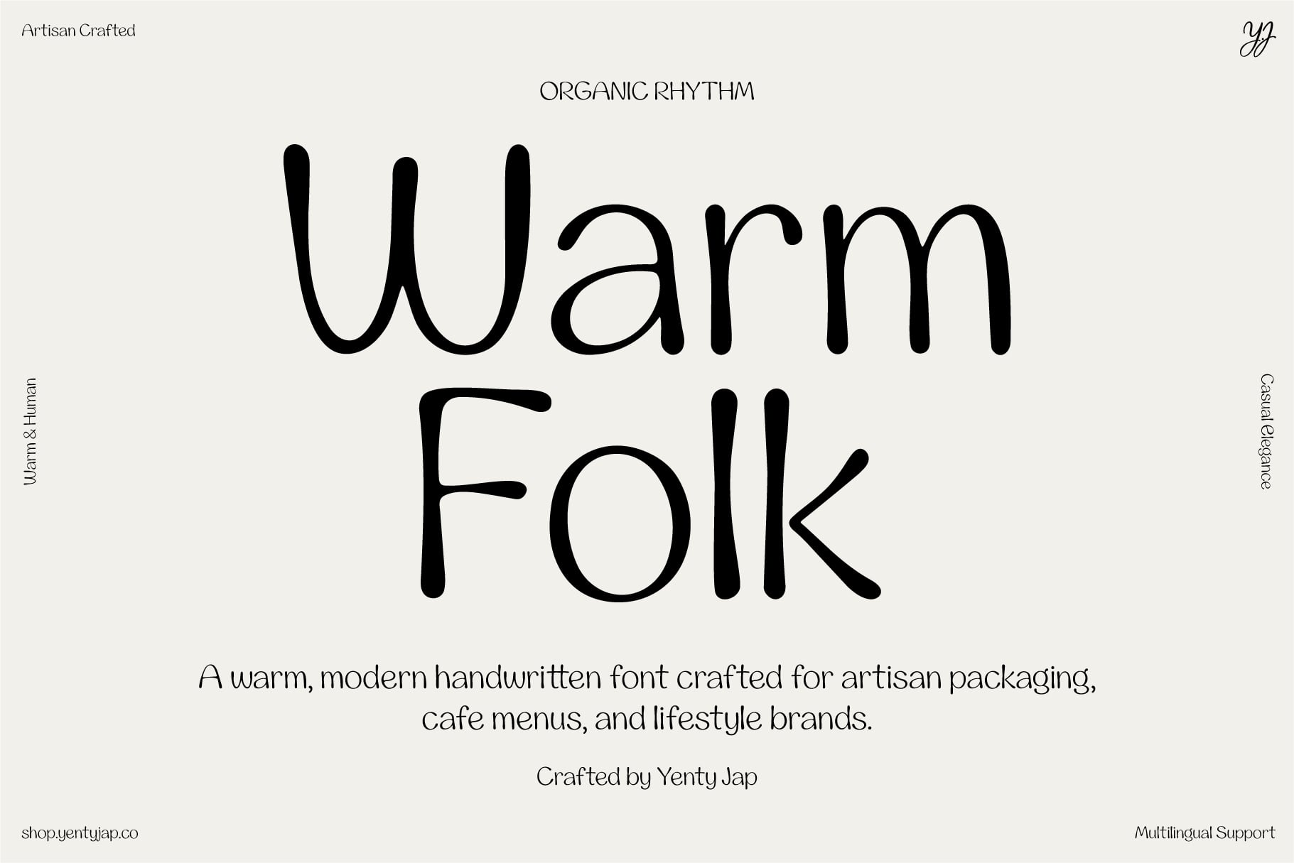 Warm Folk typeface with organic letterforms on cream background