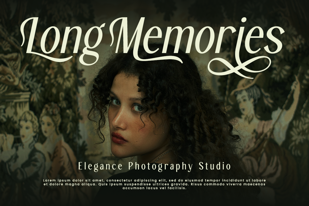 Vintage-style poster with elegant serif lettering over moody portrait photo